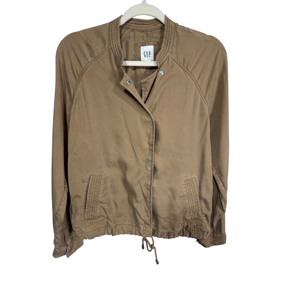 GAP Jackets & Blazers - Gap M Khaki Bomber Jacket Women's Lyocell Lightweight Button Up